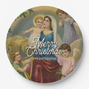 Elegant Merry Christmas Nativity Design Paper Plate