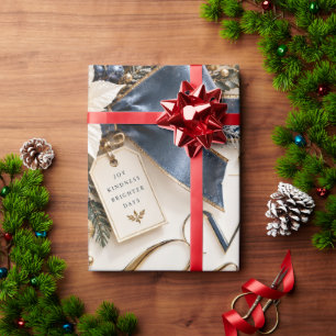 Elegant Merry Christmas Navy Ivory Wrapping Paper