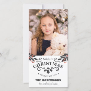 Elegant Merry Christmas New Year Photo Card