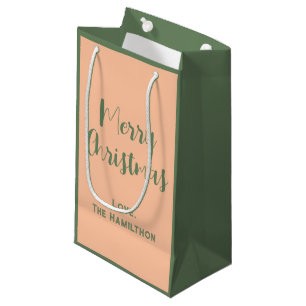 Elegant Merry Christmas Olive Green & Peach Small Gift Bag
