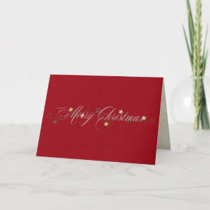 elegant Merry Christmas on red linen Card