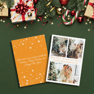 elegant merry christmas orange 3 photos collage  card