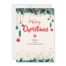 Elegant Merry Christmas Ornaments Family Card