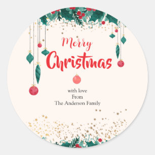 Elegant Merry Christmas Ornaments Family Classic Round Sticker