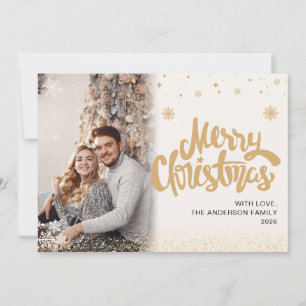 Elegant Merry Christmas Overlay Photo Snowflake  Holiday Card