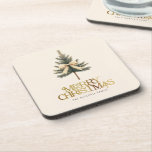 Elegant Merry Christmas Pine Tree Bow Family Coaster<br><div class="desc">Add a touch of elegance to your holiday gatherings with these custom "Merry Christmas" coasters! Featuring a gold script and pine tree bow,  personalize them with your family name for a festive and classy touch to your table. Perfect for keeping things merry and bright!</div>