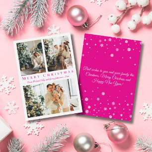 elegant merry christmas pink  3 photos collage  card