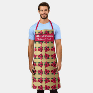 Elegant Merry Christmas Poinsettia Personalize  Apron
