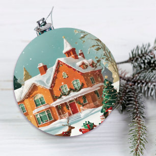Elegant Merry Christmas Postcard  Ceramic Ornament