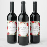 Elegant Merry Christmas Red Floral Wine Label<br><div class="desc">Watercolor Merry Christmas Red Floral is designed with colourful red flowers. Most lettering is editable - click the "Personalized" button to edit. Matching items in our store Cava party design</div>