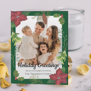 Elegant Merry Christmas Red Flower Family Photo Card