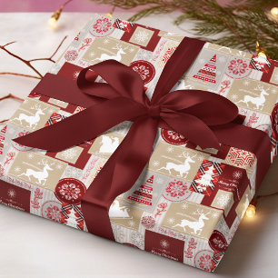 Elegant Merry Christmas Red Gold Collage Wrapping Paper