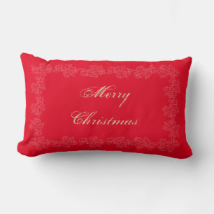 Elegant Merry Christmas Red Gold Lumbar Pillow