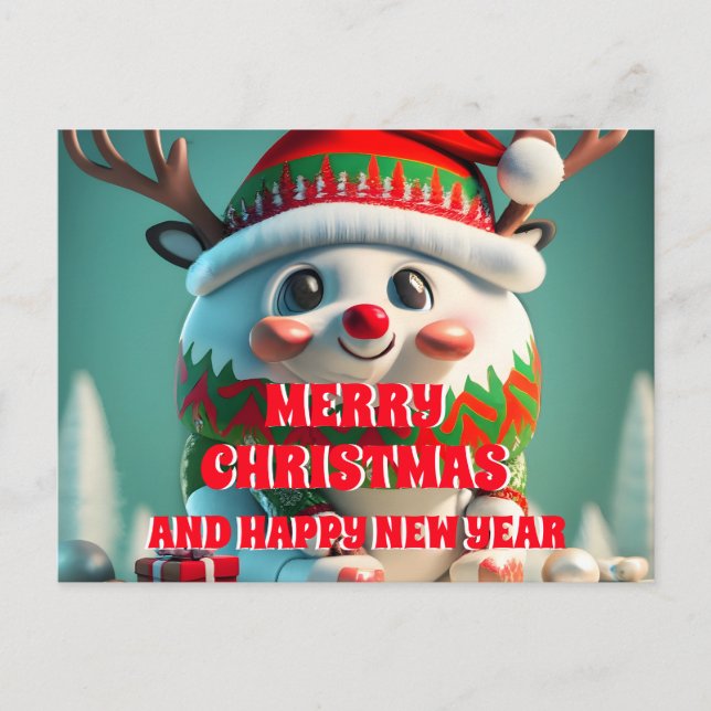 Elegant Merry Christmas Reindeer Holiday Postcard (Front)