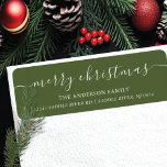 Elegant Merry Christmas Return Address Label<br><div class="desc">Our festive return address label features Merry Christmas in a modern calligraphy script font set on a green background. It's the perfect way to let your friends and family know where you live during the holiday season. This label is sure to add a touch of holiday cheer to your mail...</div>