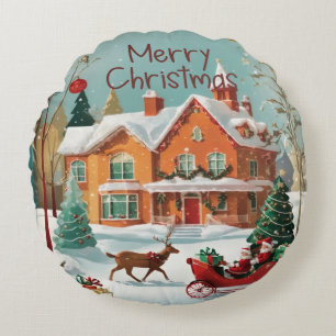 Elegant Merry Christmas Round Pillow
