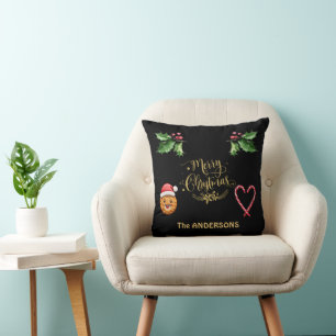 Elegant Merry Christmas Script Candy Funny Cookie Throw Pillow
