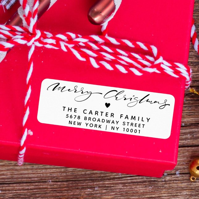 Elegant Merry Christmas Script Heart Return Addres (Créateur téléchargé)