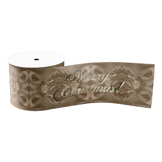 Elegant Merry Christmas Script Pattern Brown Grosgrain Ribbon (Spool)