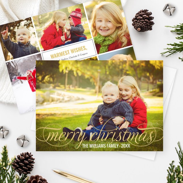 Elegant Merry Christmas Script Photo Overlay Holiday Card (Creator Uploaded)
