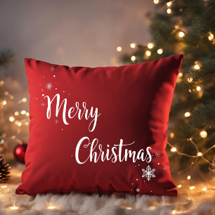 Elegant Merry Christmas Script Red Family Throw Pillow