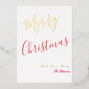 Elegant Merry Christmas Script Red with gold  Foil Holiday Card
