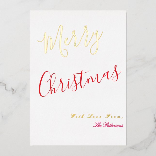 Elegant Merry Christmas Script Red with gold  Foil Holiday Card (Front)