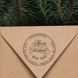 Elegant Merry Christmas Script Return Address  Self-inking Stamp