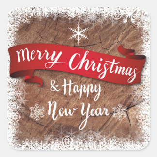 Elegant Merry Christmas Script White Snowflakes Square Sticker