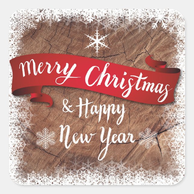 Elegant Merry Christmas Script White Snowflakes Square Sticker (Front)