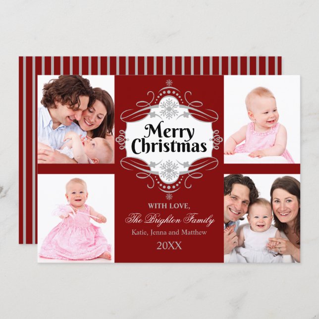 Elegant Merry Christmas Scroll Holiday Photo Card (Front/Back)