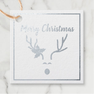 Elegant Merry Christmas Silver Foil Reindeer Favour Tags