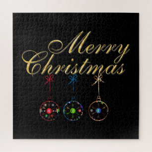 Elegant Merry Christmas Snowflake Art Jigsaw Puzzle