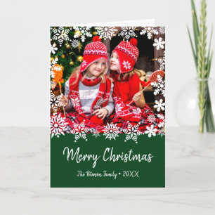 Elegant Merry Christmas snowflakes custom photo Card