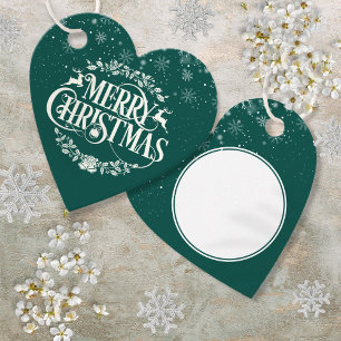 Elegant Merry Christmas Snowflakes Emerald Green Favour Tags