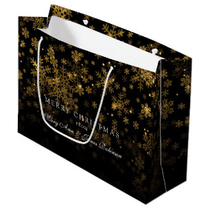 Elegant Merry Christmas Sparkle Gold Large Gift Bag