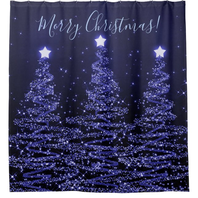 Elegant Merry Christmas Sparkling Trees Blue (Front)
