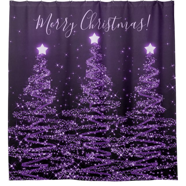 Elegant Merry Christmas Sparkling Trees Purple (Front)
