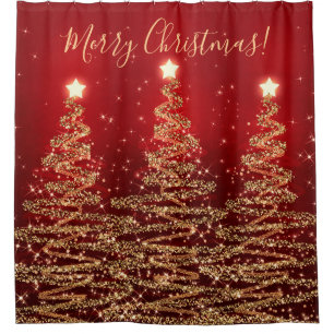 Elegant Merry Christmas Sparkling Trees Red