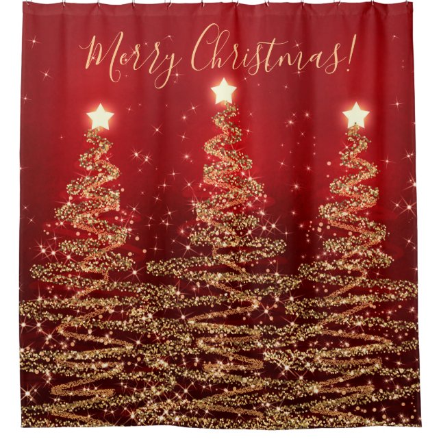Elegant Merry Christmas Sparkling Trees Red (Front)