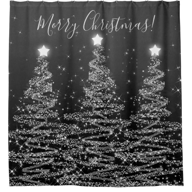 Elegant Merry Christmas Sparkling Trees Silver (Front)