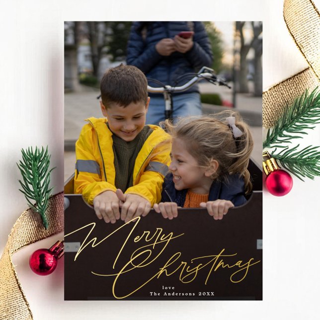 Elegant Merry Christmas | Splendour Photo Foil Holiday Card (Creator Uploaded)