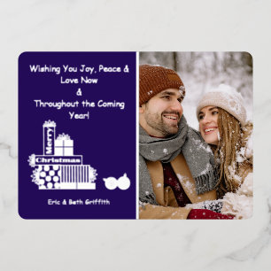 Elegant Merry Christmas Stack of Presents Photo Foil Holiday Card