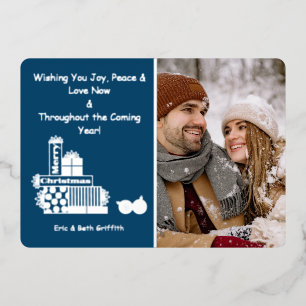 Elegant Merry Christmas Stack of Presents Photo Foil Holiday Card