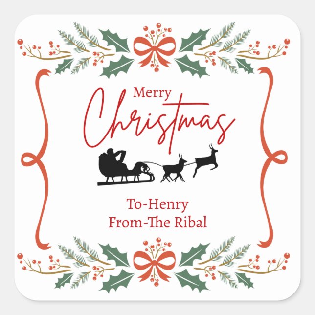 Elegant Merry Christmas Sticker with Santa Sleigh  (Devant)