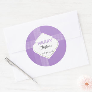 Elegant Merry Christmas Tartan Lilac Violet Classic Round Sticker