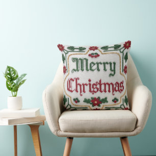 Elegant Merry Christmas Throw Pillow Cover Festive