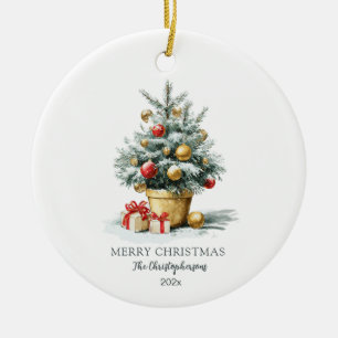 Elegant Merry Christmas Tree Ceramic Ornament