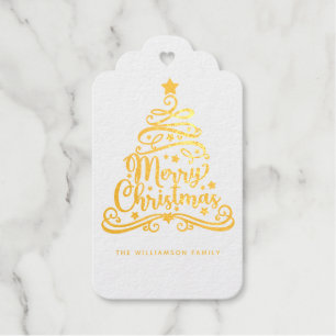 Elegant Merry Christmas Tree Family Gift Tags
