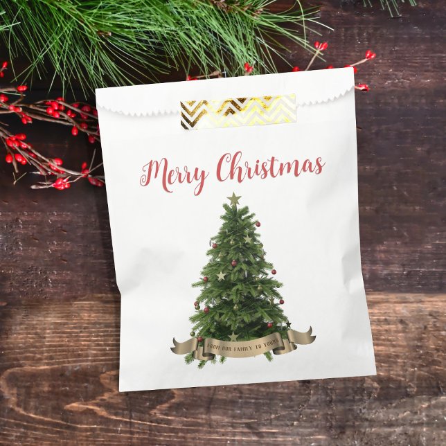 Elegant Merry Christmas Tree Family Name Favour Ba Bag (Merry Christmas from our family to yours favor bags just for you)